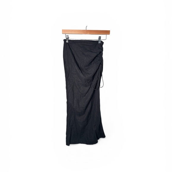 Bershka Dresses & Skirts - Bershka Black Linen Blend Cinched Maxi Skirt Side Slit Size XS